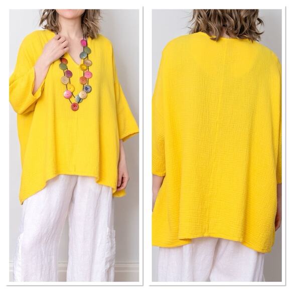 Bryn Walker Bax Tunic Top Yellow Incaberry Cotton Muslin Gauze‎ V-Neck Size XS - Picture 2 of 12